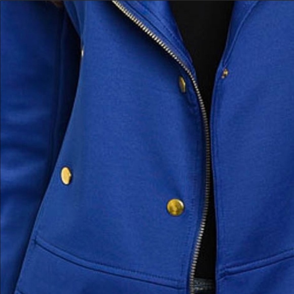 Navy Moto Jacket With Button Detail - Picture 2 of 8